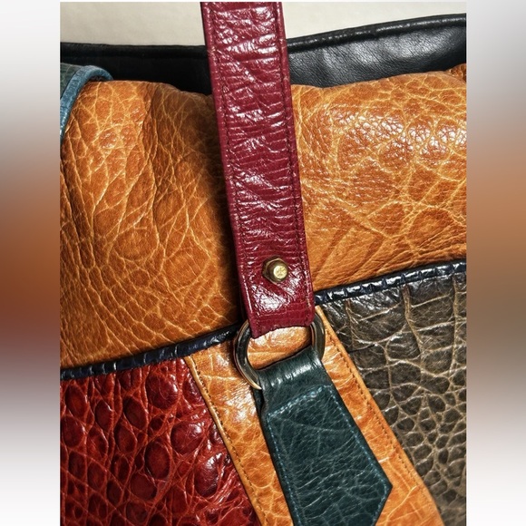 Vintage SHARIF Large Multicolored Patchwork Boho Leather Tote Bag Purse USA - Picture 8 of 16